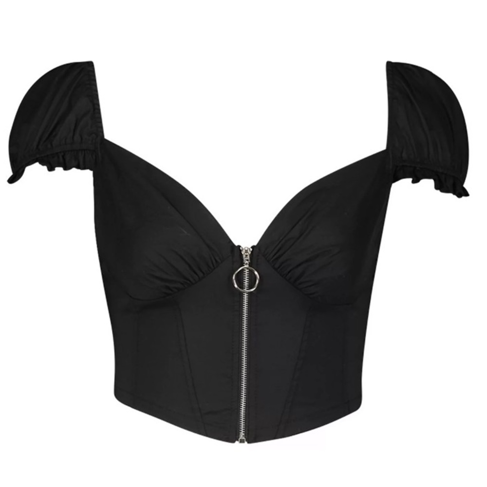 Boohoo corset front zip crop top